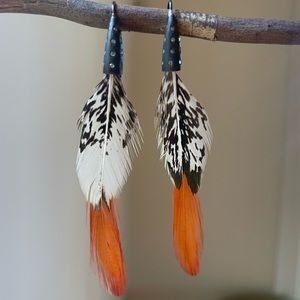S. Carter Designs Pave Diamond and Pheasant Feather Earrings